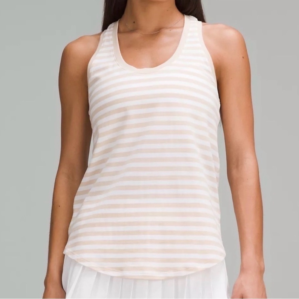 lululemon athletica Striped Scoop Neck Tank Top in White and Beige
